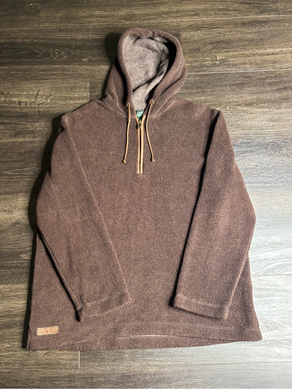 Ralph Lauren Brown Fleece 1/4 Zip Layering Pullover Logo Sweater Hoodie XL